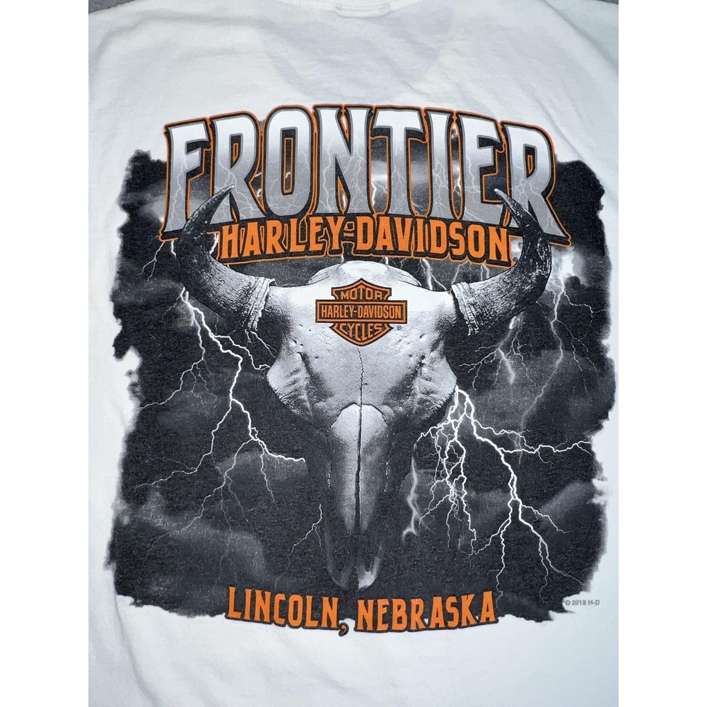 Harley-Davidson Shirt Mens‎ L White Eagle Muscle Lighting Frontier Nebraska